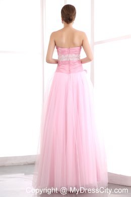 Taffeta and Tulle Pink Sweetheart Prom Dress with Appliques