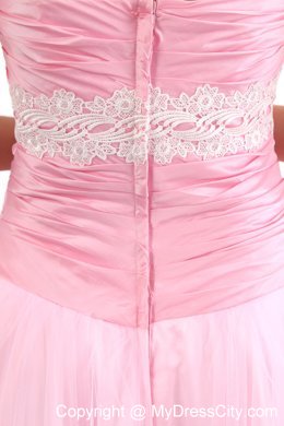 Taffeta and Tulle Pink Sweetheart Prom Dress with Appliques