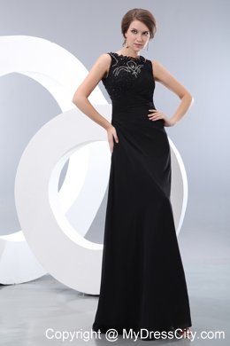 Black Bateau Taffeta Beaded Column Dress for Prom Party