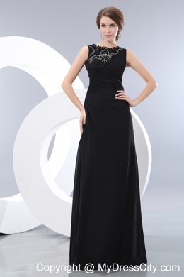 Black Bateau Taffeta Beaded Column Dress for Prom Party