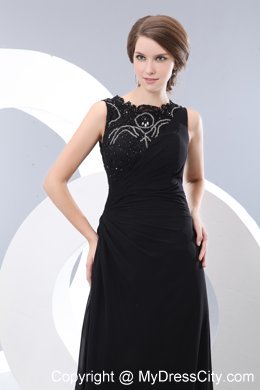 Black Bateau Taffeta Beaded Column Dress for Prom Party