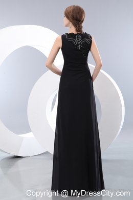 Black Bateau Taffeta Beaded Column Dress for Prom Party