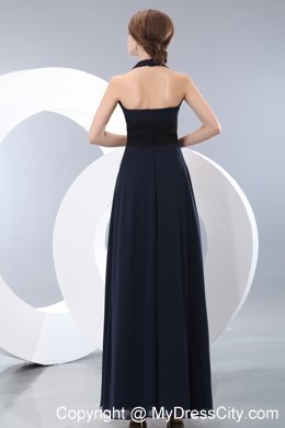 Halter Navy Blue Chiffon Empire Prom Dress with Lace Sash