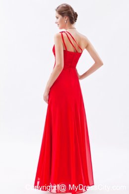 Red Column Beading Chiffon Prom Dress with One Shoulder