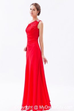 Red Column Beading Chiffon Prom Dress with One Shoulder