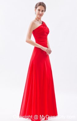 Red Column Beading Chiffon Prom Dress with One Shoulder