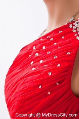 Red Column Beading Chiffon Prom Dress with One Shoulder