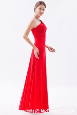 Red Column Beading Chiffon Prom Dress with One Shoulder