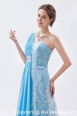 Asymmetrical Baby Blue Brush Empire Chiffon Lace Prom Dress