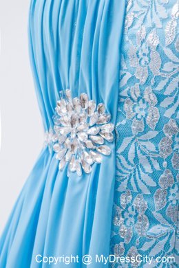 Asymmetrical Baby Blue Brush Empire Chiffon Lace Prom Dress