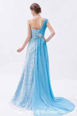 Asymmetrical Baby Blue Brush Empire Chiffon Lace Prom Dress