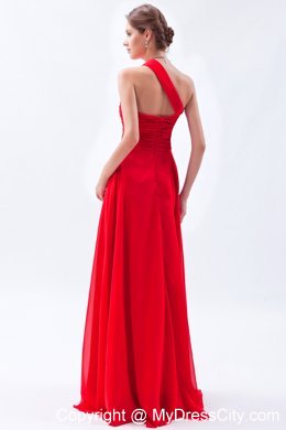 One Shoulder Chiffon Red Empire Layers Beaded Dress for prom