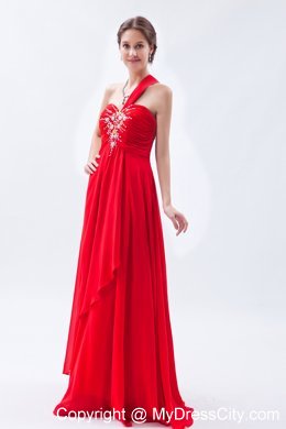 One Shoulder Chiffon Red Empire Layers Beaded Dress for prom