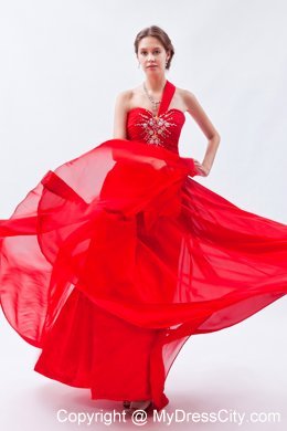 One Shoulder Chiffon Red Empire Layers Beaded Dress for prom