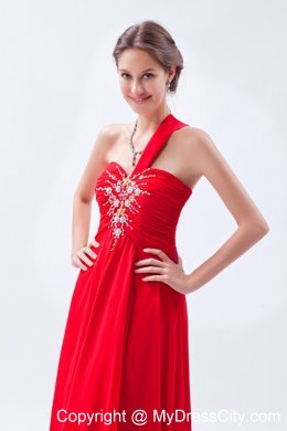 One Shoulder Chiffon Red Empire Layers Beaded Dress for prom