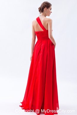 One Shoulder Chiffon Red Empire Layers Beaded Dress for prom