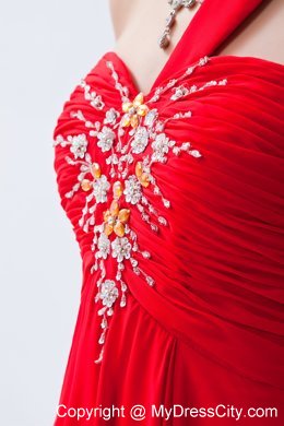 One Shoulder Chiffon Red Empire Layers Beaded Dress for prom