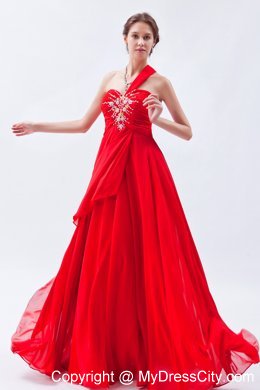 One Shoulder Chiffon Red Empire Layers Beaded Dress for prom