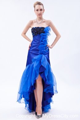 High-low Mermaid Royal Blue Organza Appliques Prom Dress