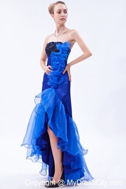 High-low Mermaid Royal Blue Organza Appliques Prom Dress