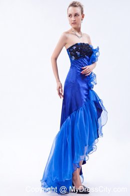 High-low Mermaid Royal Blue Organza Appliques Prom Dress