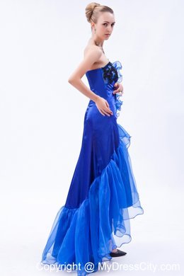 High-low Mermaid Royal Blue Organza Appliques Prom Dress