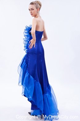 High-low Mermaid Royal Blue Organza Appliques Prom Dress