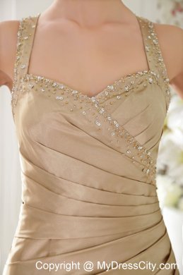 Mermaid Champagne Taffeta Beaded Prom Dress with Brush Train