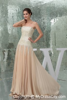 Affordable Sequins Pleats Empire Champagne Prom Dress With Brush Train