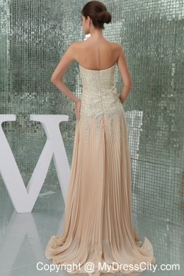 Affordable Sequins Pleats Empire Champagne Prom Dress With Brush Train