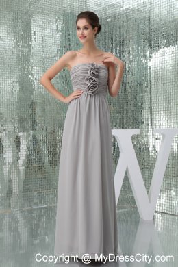 Flowers Strapless Ruching Empire Chiffon Gray Prom Dress for Girls