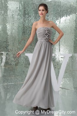 Flowers Strapless Ruching Empire Chiffon Gray Prom Dress for Girls