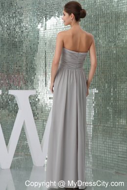 Flowers Strapless Ruching Empire Chiffon Gray Prom Dress for Girls