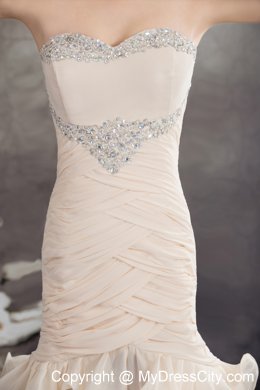 High Slit Beaded Ruffled Layers Ankle-length 2013 Champagne Prom Dress