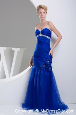 Sweetheart Mermaid Flowers Beaded Royal Blue Prom Dress for Ladies