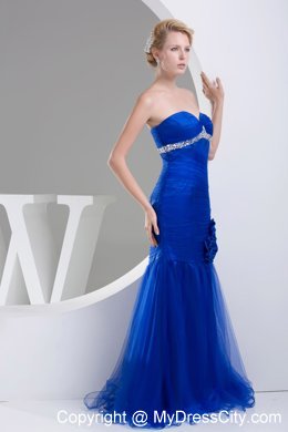 Sweetheart Mermaid Flowers Beaded Royal Blue Prom Dress for Ladies