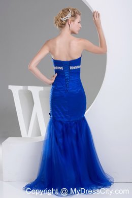 Sweetheart Mermaid Flowers Beaded Royal Blue Prom Dress for Ladies