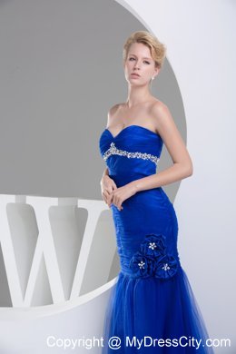 Sweetheart Mermaid Flowers Beaded Royal Blue Prom Dress for Ladies