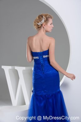 Sweetheart Mermaid Flowers Beaded Royal Blue Prom Dress for Ladies