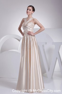 Champagne V-neck Straps Beaded Satin Empire Prom Dress