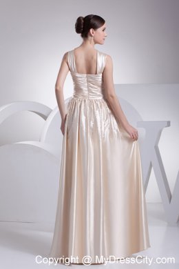 Champagne V-neck Straps Beaded Satin Empire Prom Dress