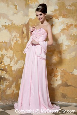 Sweetheart Empire Beading Brush Train Light Pink Chiffon Prom Dress