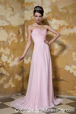 Sweetheart Empire Beading Brush Train Light Pink Chiffon Prom Dress