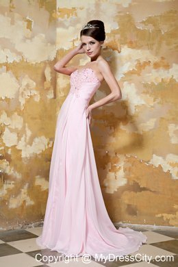 Sweetheart Empire Beading Brush Train Light Pink Chiffon Prom Dress