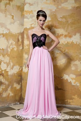 Flower Sweetheart Brush Train Chiffon Pink and Black Prom Dress