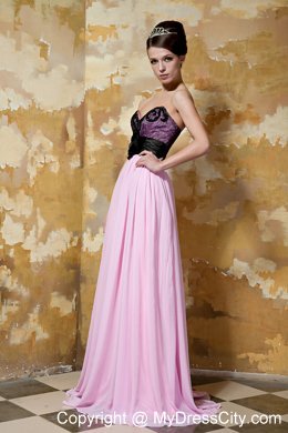 Flower Sweetheart Brush Train Chiffon Pink and Black Prom Dress