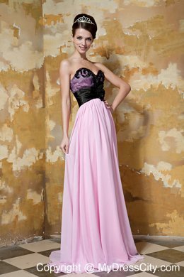 Flower Sweetheart Brush Train Chiffon Pink and Black Prom Dress