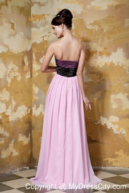 Flower Sweetheart Brush Train Chiffon Pink and Black Prom Dress