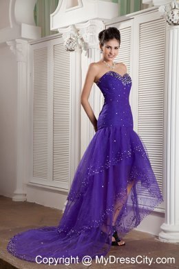 Tulle Beading Sweetheart Purple High-low Prom Dress For Cheap