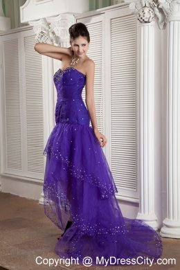 Tulle Beading Sweetheart Purple High-low Prom Dress For Cheap